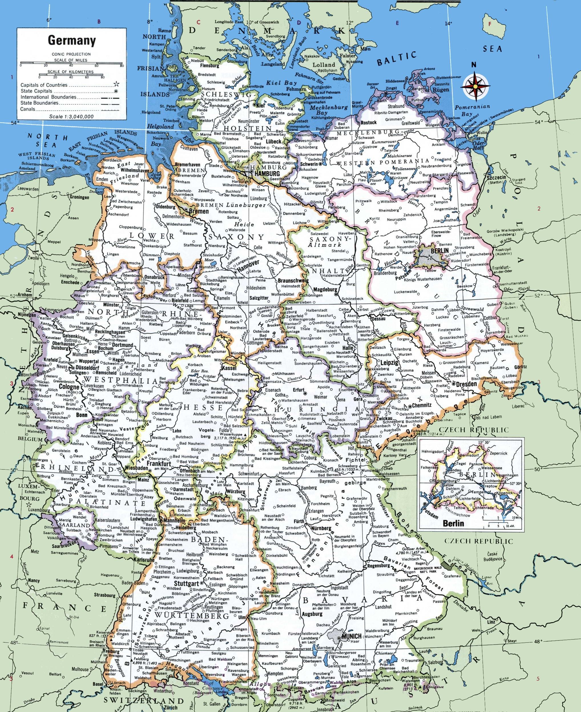 Detaljeret kort over Tyskland med byer - Printable kort over Tyskland