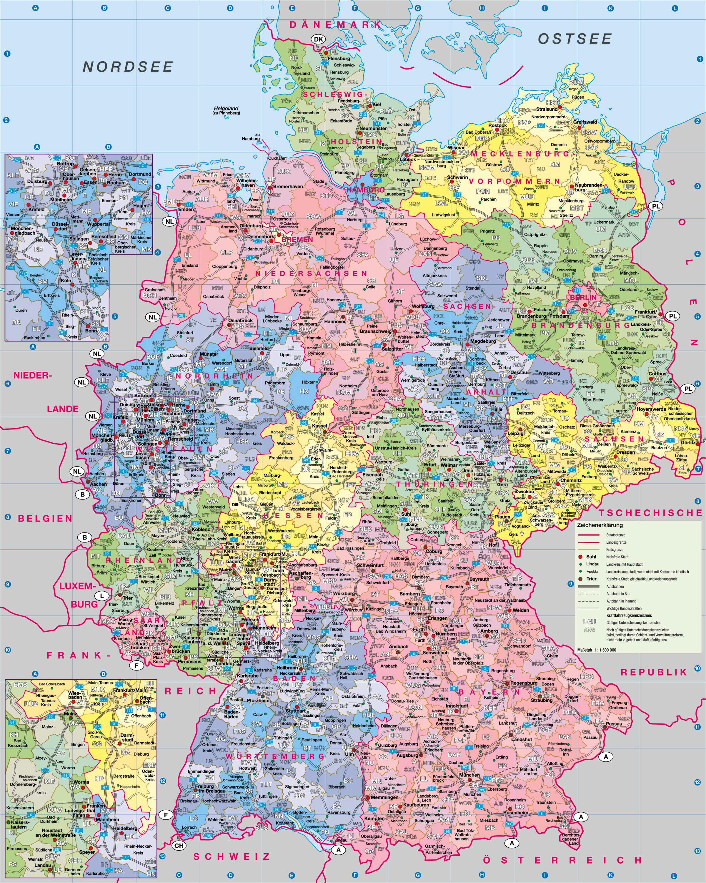 Stort kort over Tyskland - Kort over Tyskland large (Western Europe