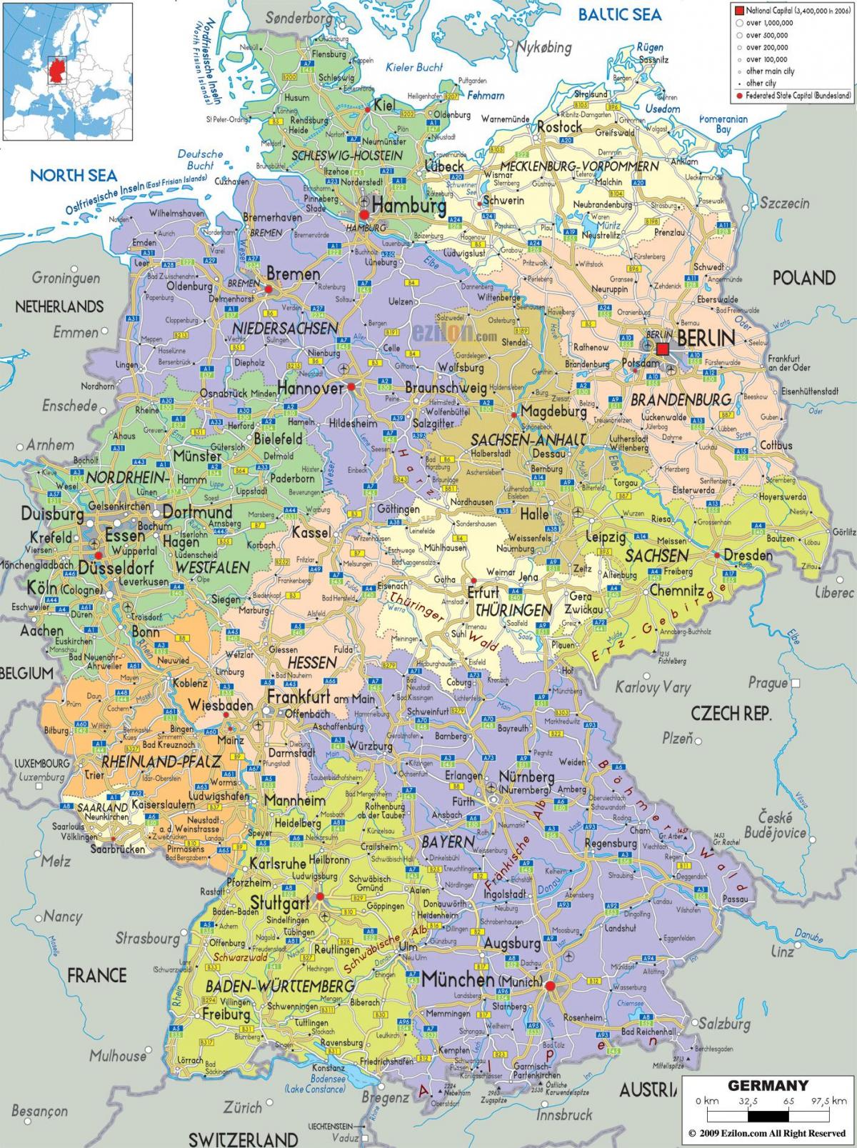 Tyskland city-map - Kort byer i Tyskland (det Vestlige Europa - Europa)